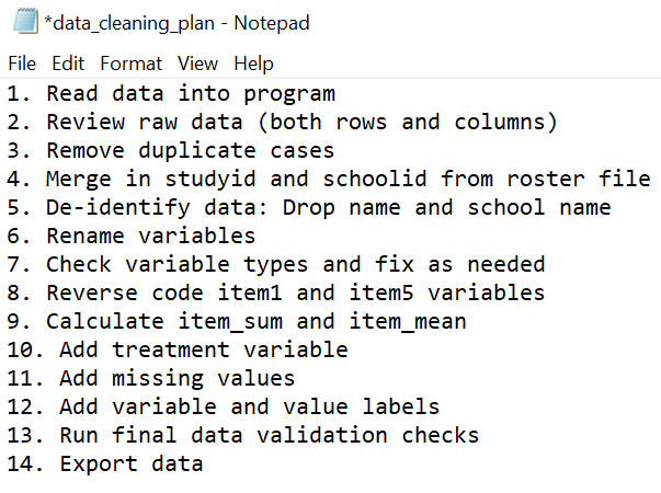 A simplistic data cleaning plan