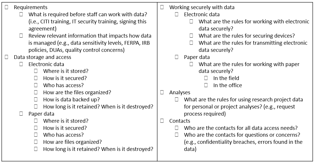Example of content to include in a data security policy