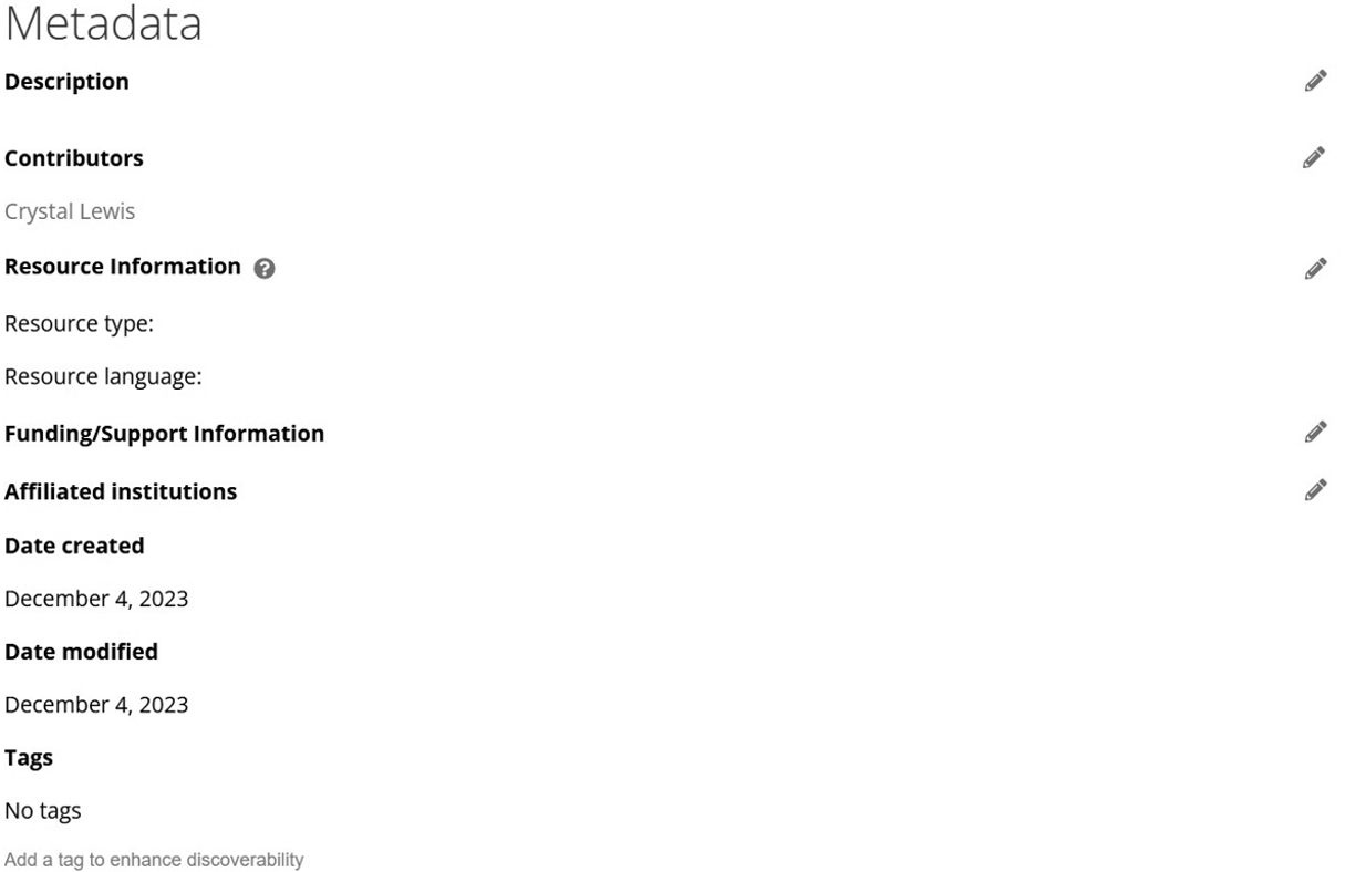 Example metadata intake form for OSF.